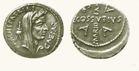 Denario di Giulio Cesare - Monetiere:  L. Maridianus Cossutius - Zecca di Roma  (44 a.C.)